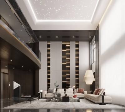 现代别墅客厅3D模型下载